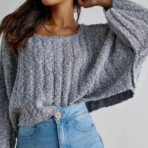 Free People Good Day Cropped Grey Sweater Size Large